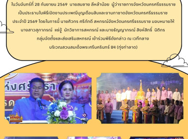 พิธีเปิดงานประเพณีบุญเดือนสิบและงานกาชาดจังหวัดนครศรีธรรมราช ประจำปี 2569 โดยในการนี้ นายศิวกร ศรีภักดี สหกรณ์จังหวัดนครศรีธรรมราช มอบหมายให้นางสาวสุภาภรณ์ แซ่จู้ นักวิชาการสหกรณ์ และนางธัญญาภรณ์ สิงห์สิทธิ์ นิติกร กลุ่มจัดตั้งและส่งเสริมสหกรณ์ เข้าร่วมพ ... พารามิเตอร์รูปภาพ 6